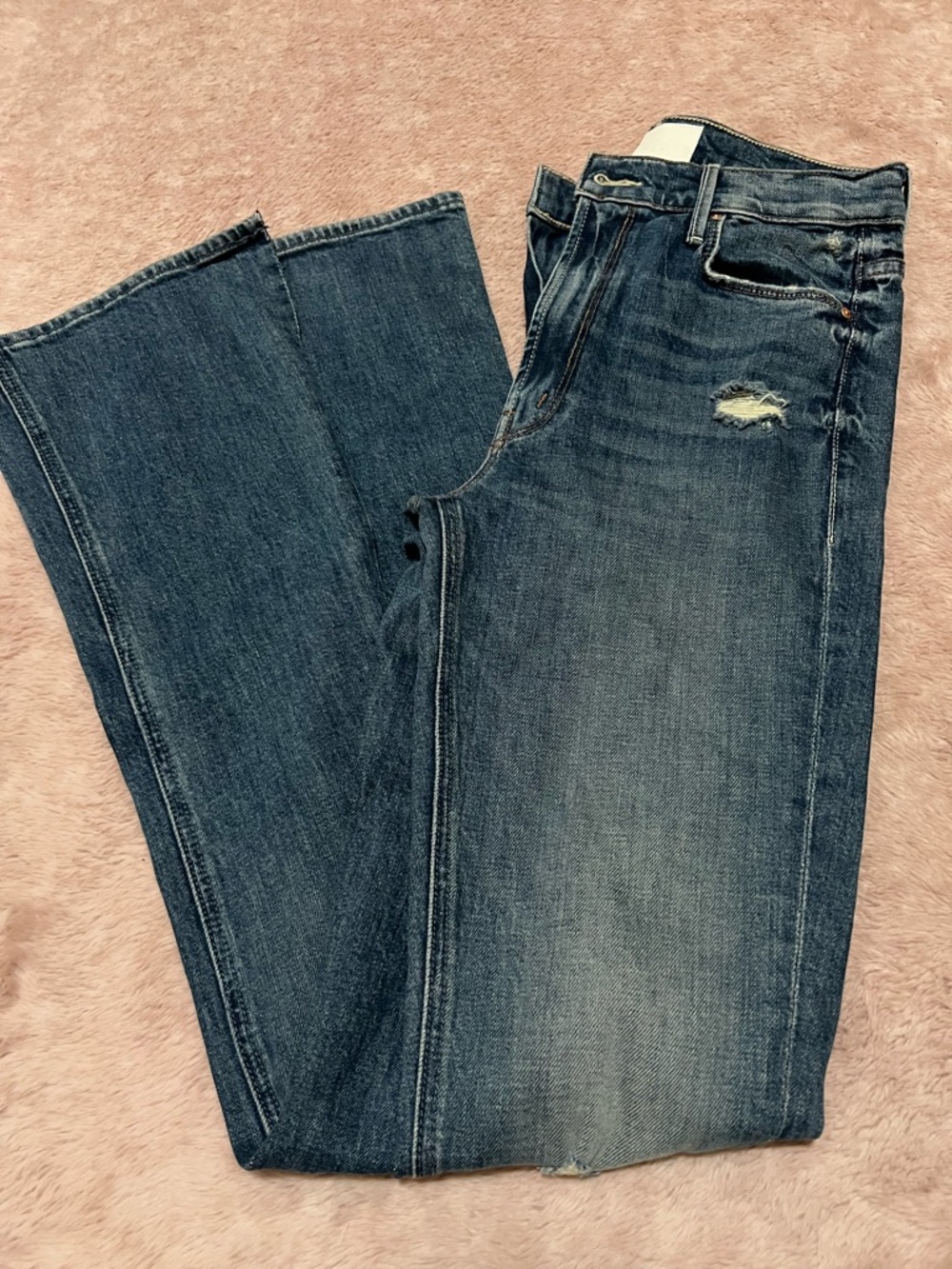 MOTHER Dark Blue Flare Jeans with Faded Finish